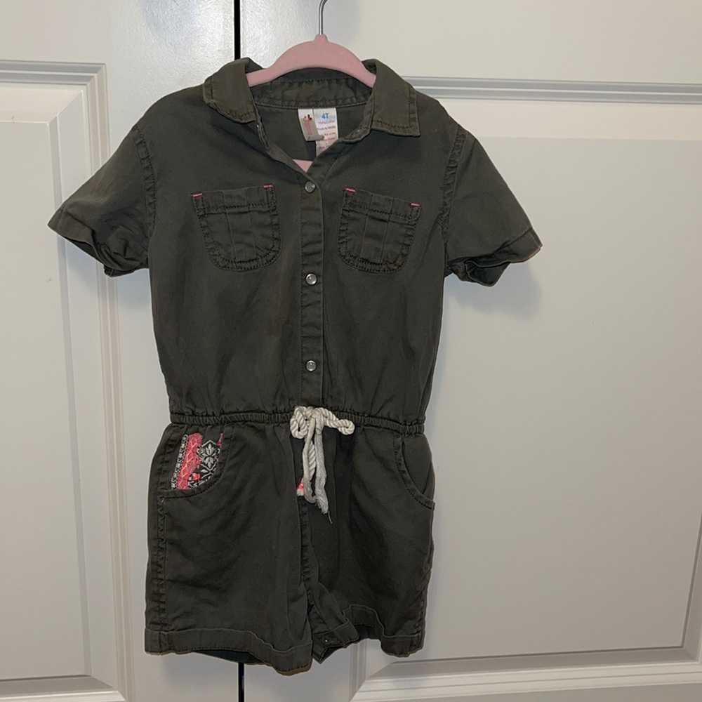 Army green toddler girl romper